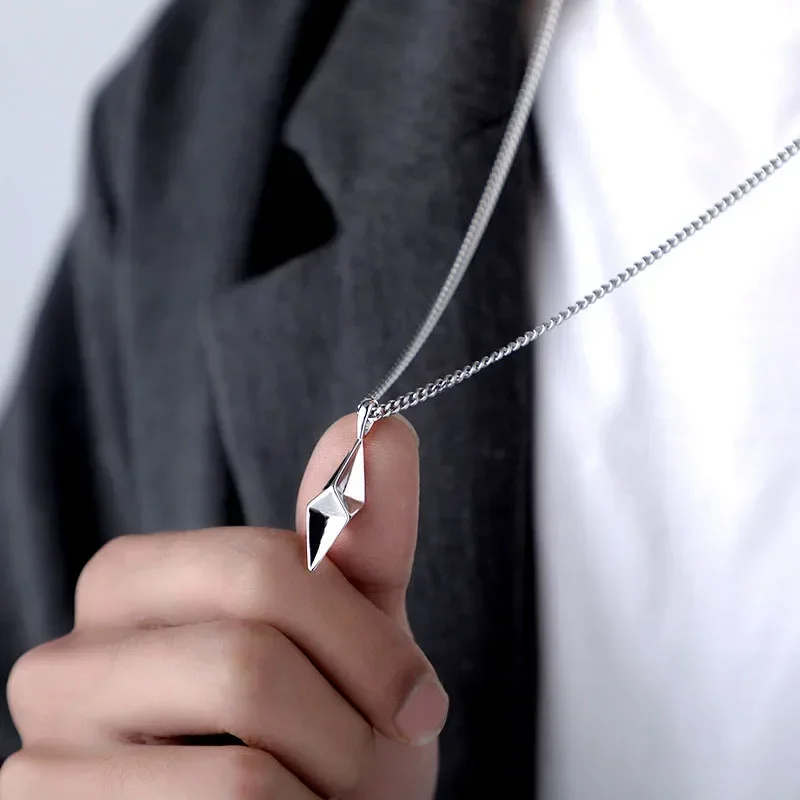 Подвеска На Шею Pendant Necklace For Men Women Stainless Steel Neck Chains Geometric Rhombic Charm Hip Hop Sweater Necklace