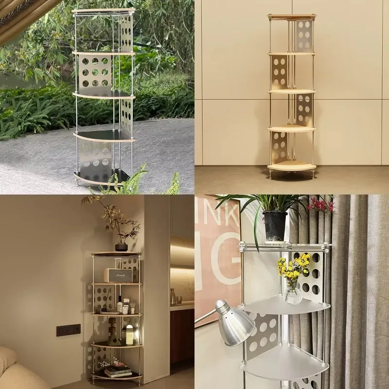 Stainless Steel Shaft Corner Display Rack Acrylic Model Storage for Living Room Study Balcony Multi Scene