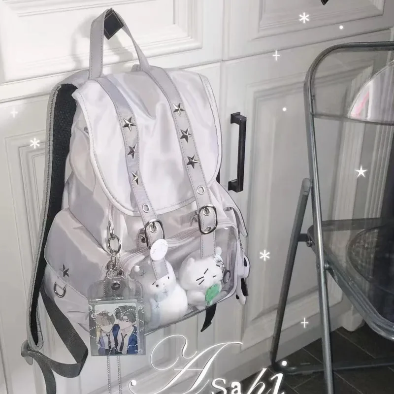 

Y2K Korean Star Striped Itabag Backpacks Harajuku Functional Striped Zipper High Capacity Unisex Backpack Women's Handbag New
