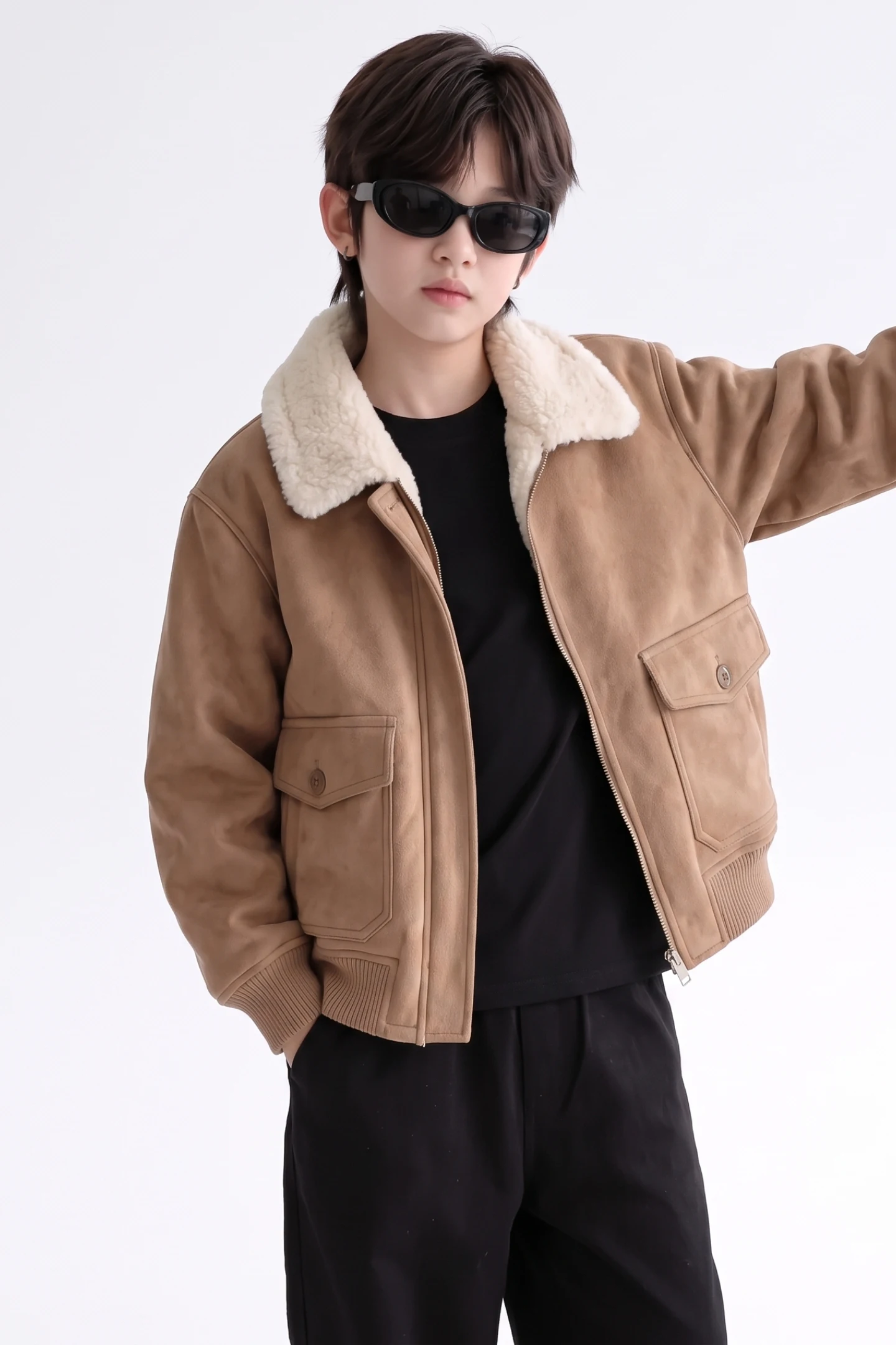 Boys Teenager Faux Leather Bomber Jacket Warm Winter Casual Outerwear with Fleece Lining Trendy New Design Windproof Coat