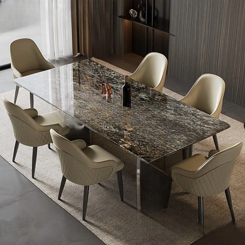 

Diamond natural luxury stone dining table, light luxury high-end rectangle