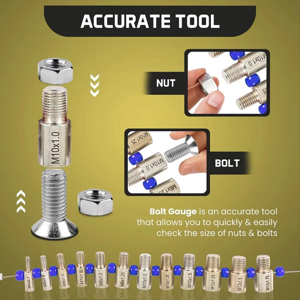 Nut Bolt Thread Gauge Set 26 Piece Aluminum Alloy with Male Female Thread Checkers for Quick Thread Verification