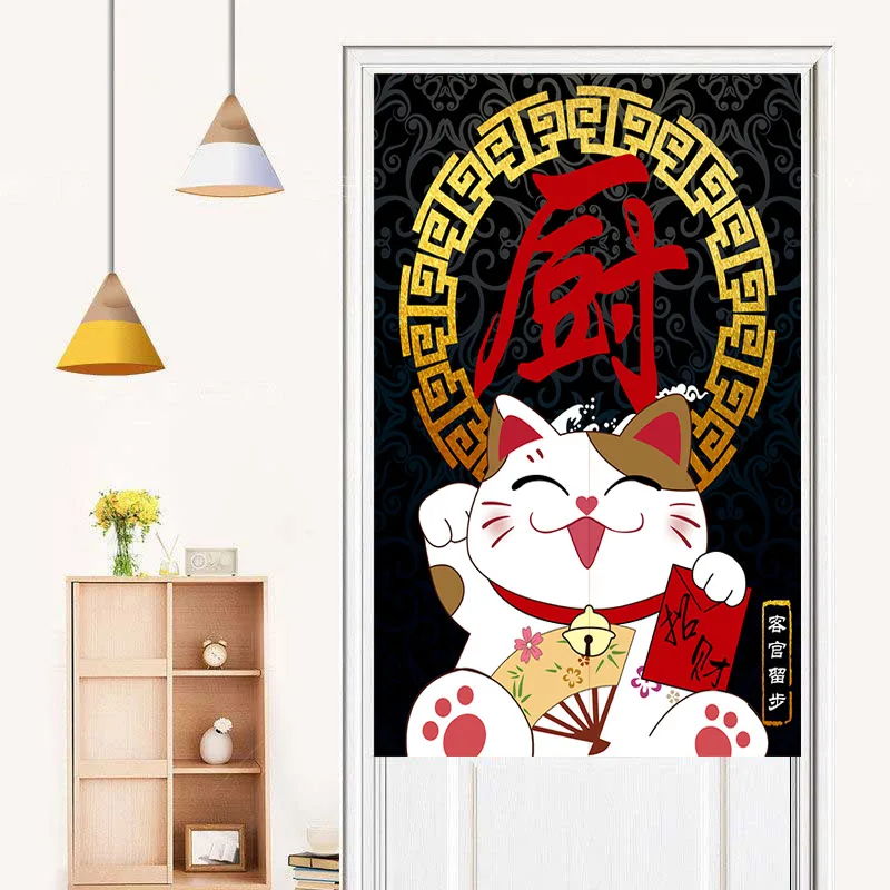 Japanese Door Curtain Lucky Cat Half Curtain Partition Curtain Fabric Art Bedroom Bathroom Curtain Kitchen Oil Smoke Proof