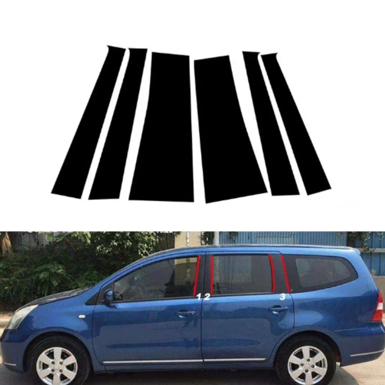6Pcs Glossy Black Pillar Posts Cover Fit for Nissan Grand Livina 2007-2018 Window Car Door Trim BC Column Sticker