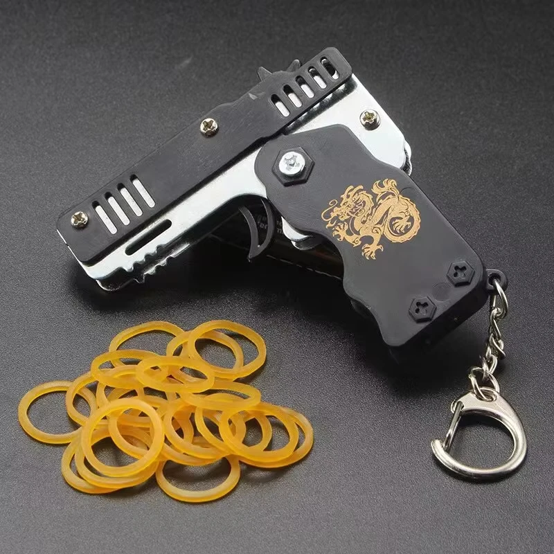 Mini Rubber Band Gun Keychain – Foldable Fidget Toy for Boys, Fun Outdoor Party Favor & Stress Relief Gift