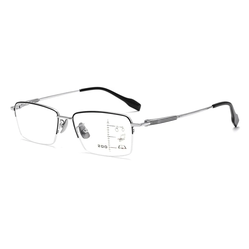 

New Unisex Women Men Business Semirim Ultralight Pure Titanium Anti Blue Light Progressive Reading Glasses Hyperopia Spectacles