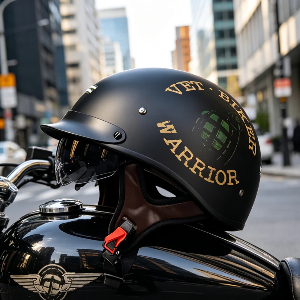 DOT Certified Men's Retro Motorcycle Helmet for American Cruising Summer Riding Half Helmet Vintage Style Heavy Bike Headgear