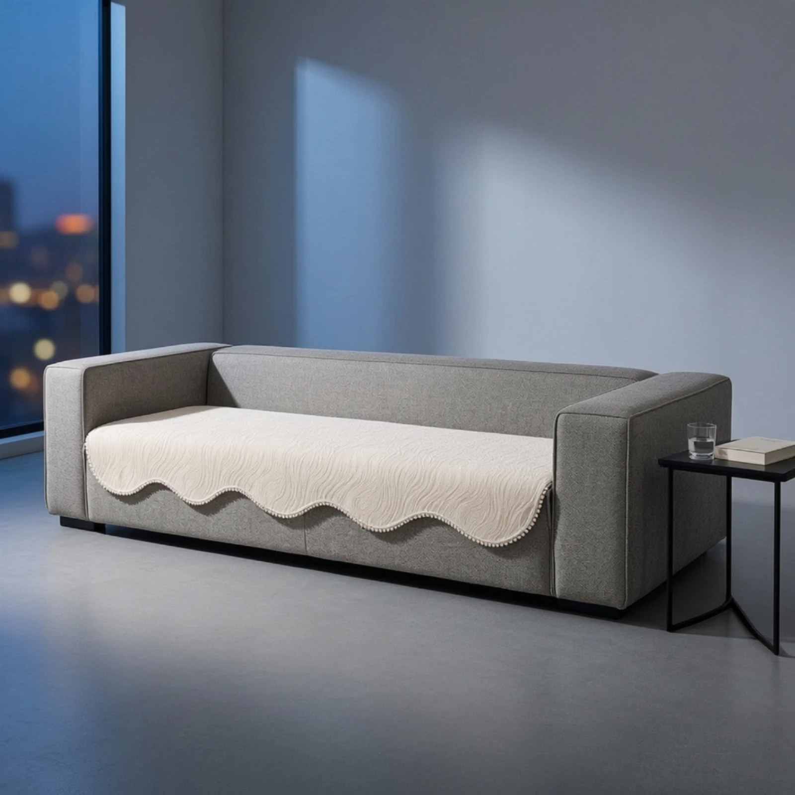 Sofa Cover with Pom Poms Textured Couch Cover with Pom-Poms Chenille Sofa Throw Cozy Furniture Protector Decorative