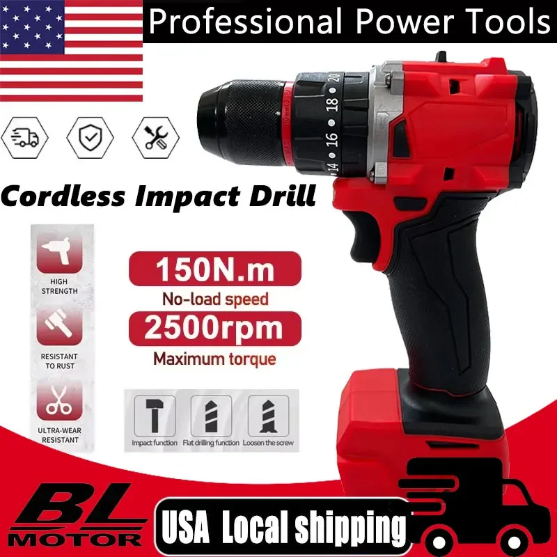 

Подходит для Milwaukee 150N.M, бесщеточная электрическая ударная дрель, светодиодное освещение, аккумуляторная отвертка, перезаряжаемая для батареи Milwaukee 18 В