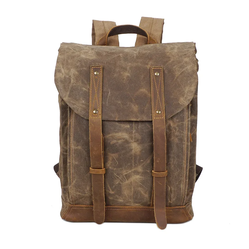

Vintage Waterproof Wear-resistant Outdoor Laptop For Men Crazy Horse Leather Oil Wax Canvas Double Shoulder Casual Travel Bag