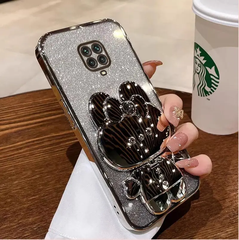 Rabbit Makeup Mirror Plating Phone Holder Case For Xiaomi Redmi Note 9 9T 9 Pro 9S 8 10 8 Pro 10 Pro 10S 7 Pro 7 Cover