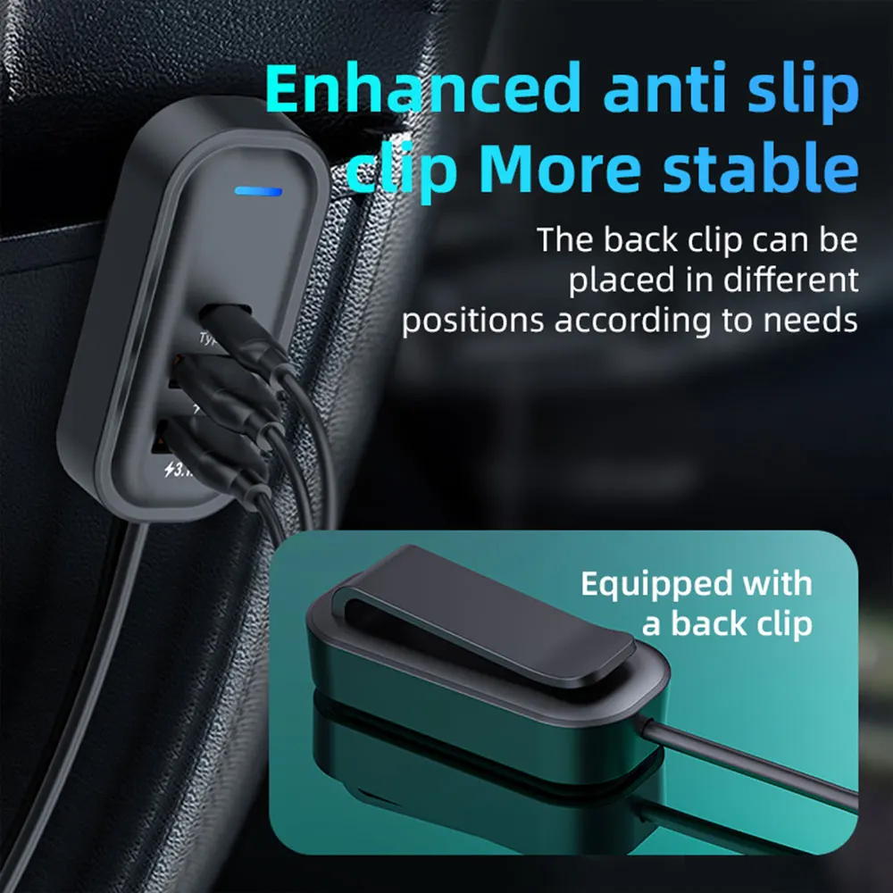 Caricabatteria da auto da 100W con carica posteriore tre caricabatterie USB per telefono da auto Type-C PD ricarica rapida per IPhone Xiaomi Huawei