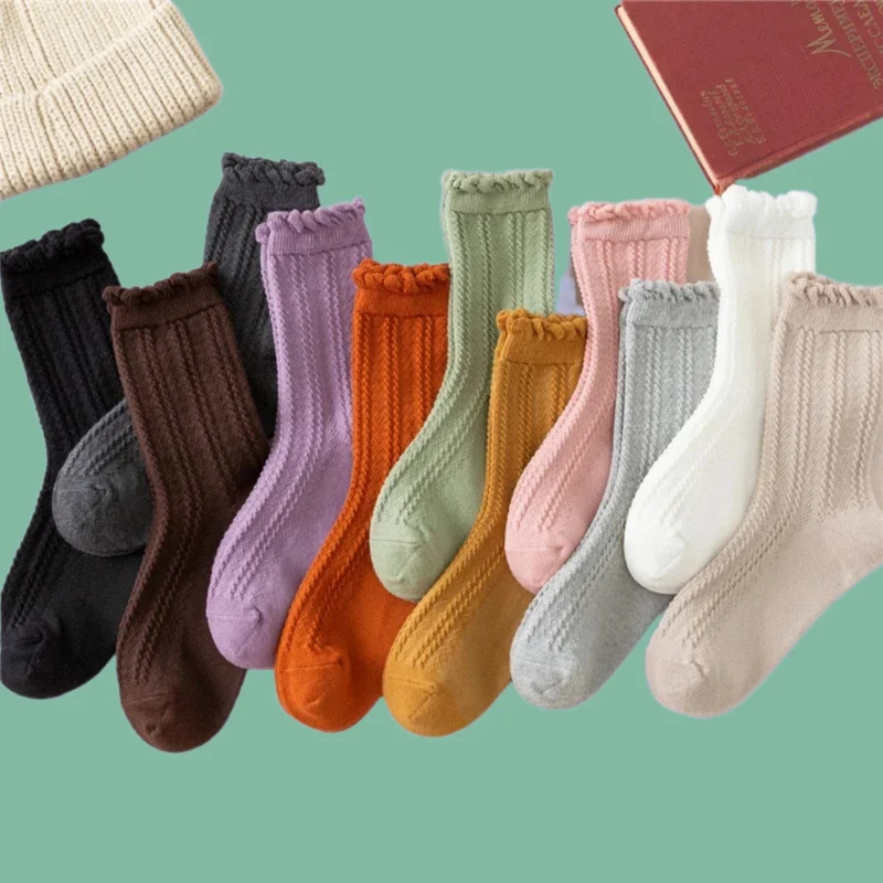 

11/22 Pairs Autumn New Women's Socks Retro Style Candy Color Socks Breathable Vertical Stripe Pattern Cotton Socks Women's Socks