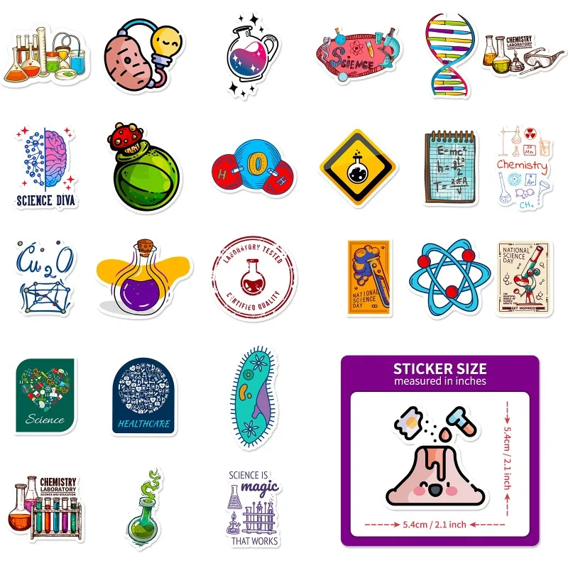 50PCSlaboratory Science Laboratory Chemistry Creative Children's Cup Desk Notebook Table Decoration Waterproof Sticker Student