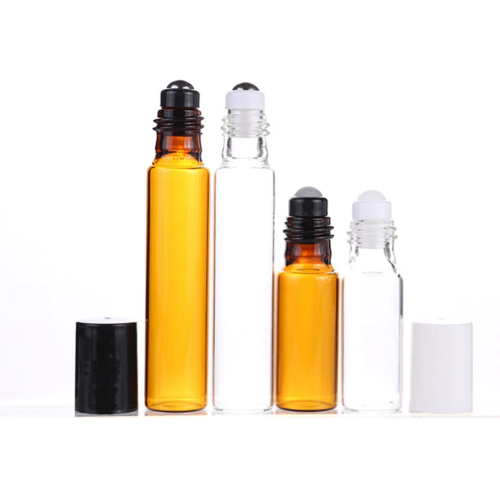 에센셜 오일 유리병용 롤러 금속 또는 유리 볼, 앰버 및 투명 얇은 유리 롤 온 병, 1ml, 2ml, 3ml, 5ml, 10ml, 5 개