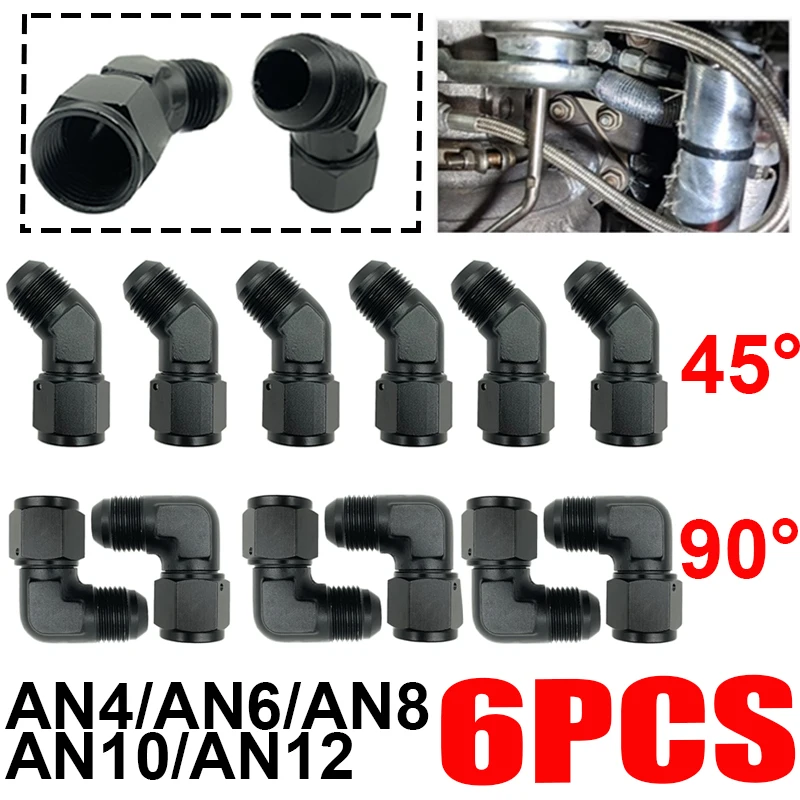 

6 шт. 4AN 6AN 8AN 10AN 12AN черный женский к мужскому Соединительный раструб 45 градусов 90 градусов Поворотный Алюминиевый Топливный шланг адаптер