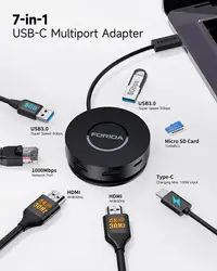 7-in-1 USB C HUB Mini Docking Station Dual 4K HDMI 1000Mbps Gigabit Ethernet USB C 3.0 Hub for Laptop/MacBook/Dell/Lenovo