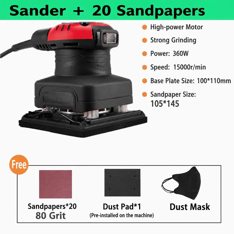 Portable Woodworking Sanding Machine 240W Variable Speed Rotary Electric Sander for Wood Metal Putty Wall Grinding Polishing