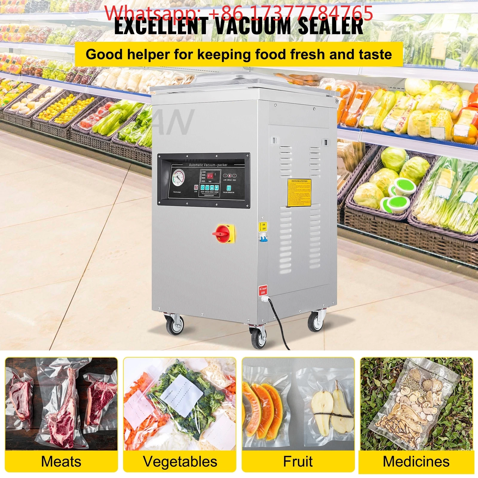 DZ-400/2E Automatic Vacuum Sealer 1000W Vacuum Packing Sealing Sealer Machine Extra Deep 200mm Fresh Package Preserving