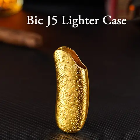Vintage Exquisite Pattern Mini Bic J5 Lighter Case Metal Armor 60mm BIC Lighters Cover Metal Case Plastic Lighter Protection