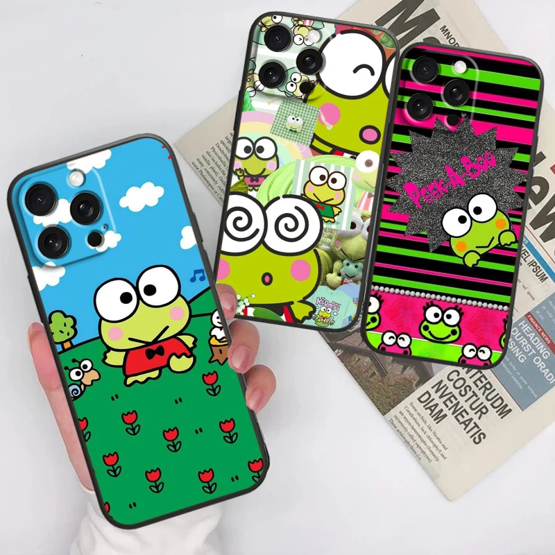 Sanrio Kero Kero Keropi For iPhone 15 14 13 12 11 XS XR X 8 7 SE Pro Max Plus Mini Black Funda Phone Case