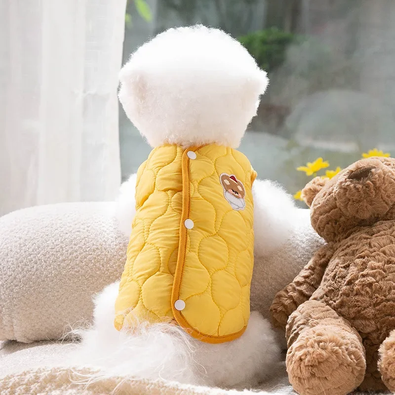 Cute Wind Cartoon Autumn and Winter Warm Puppy Vest Cotton-padded Cat Two-foot Open Button To Prevent From Breaking Pet Clothes