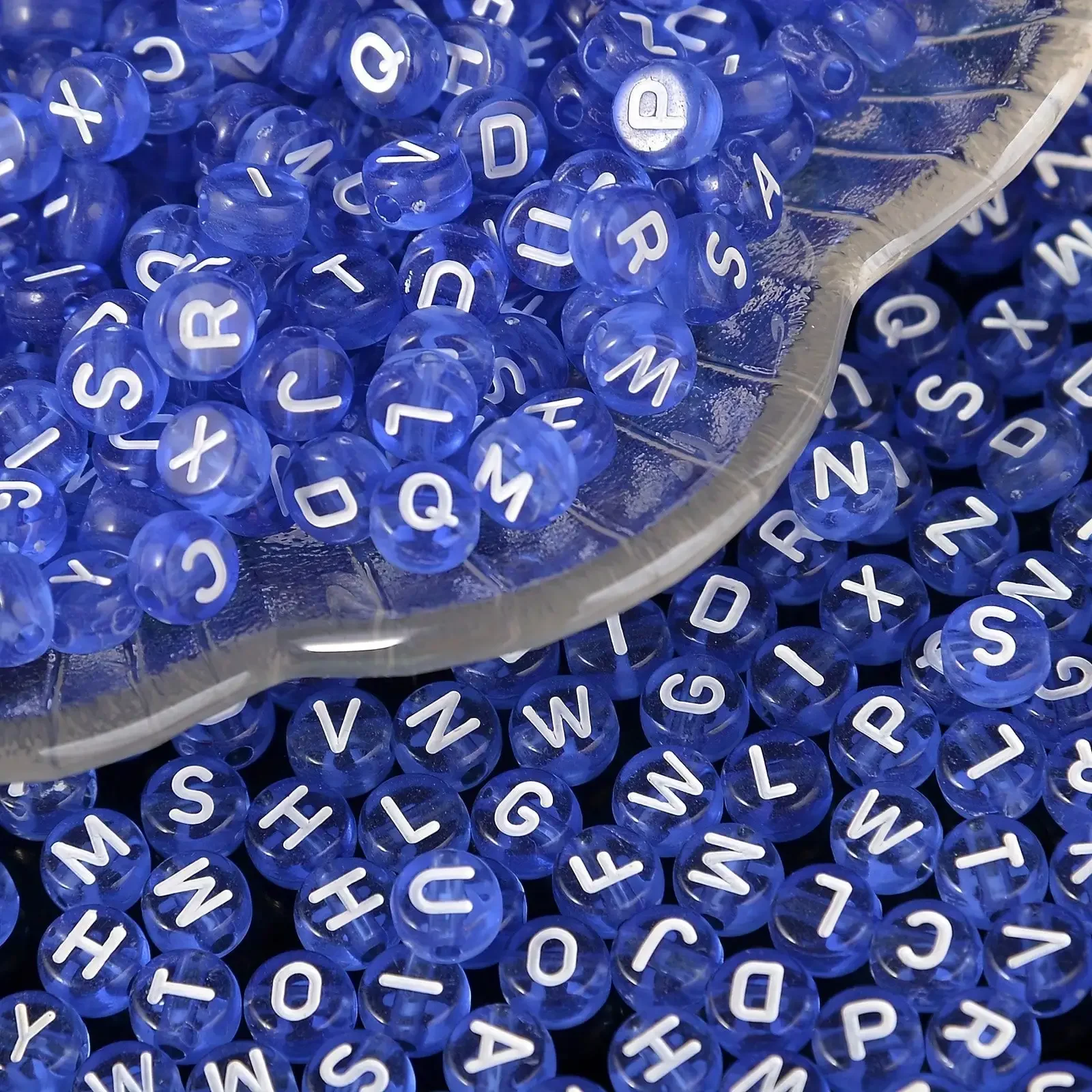 Acrylic Round Alphabet Letter Beads 7mm Side Hole, Light Blue White Letters Random Mix for DIY Bracelet Jewelry Making