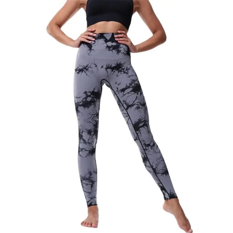 New Arrival Tie-dye Cross-border Sports Tight Peach Hip Lift High Waist Abdominal Yoga Fitness Pants for Women