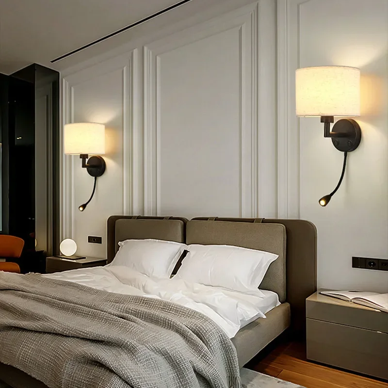 New American Creative LED Wall Lamp Hotel Bedhead Living Room Bedroom Study Reading Light Modern Home Decor Lighting Fixtures
