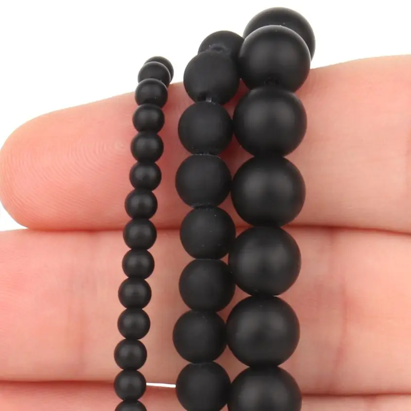 New Natural Stone matte Black Quartz Crystals Beads Smooth Loose Beads 2 6 8mm for Jewelry Making Charm Accessories DIY Bracelet