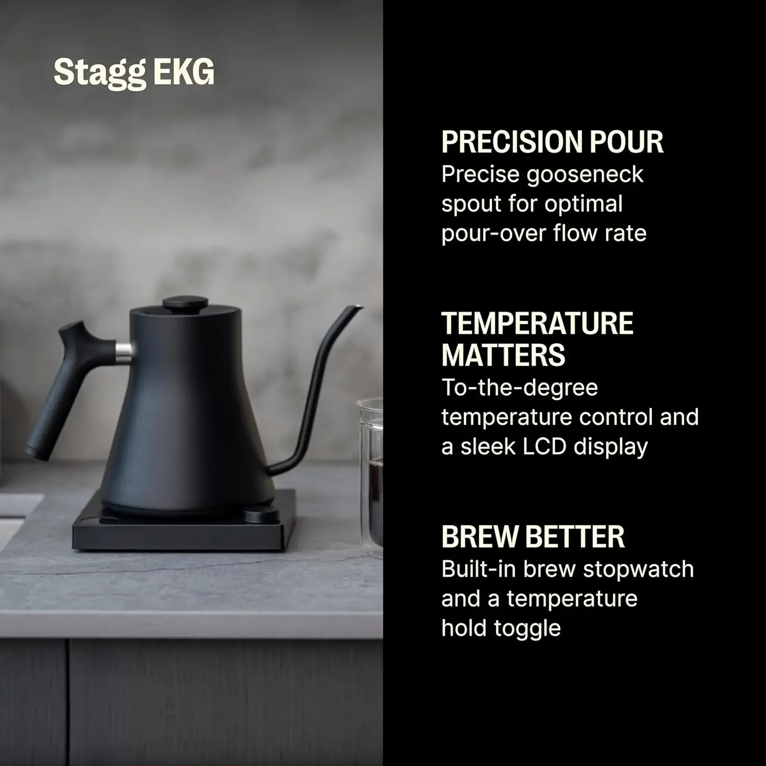 Stagg EKG Electric Gooseneck Kettle - Pour-Over Coffee and Tea Kettle - Stainless Steel Kettle Water Boiler - Quick Heating Elec