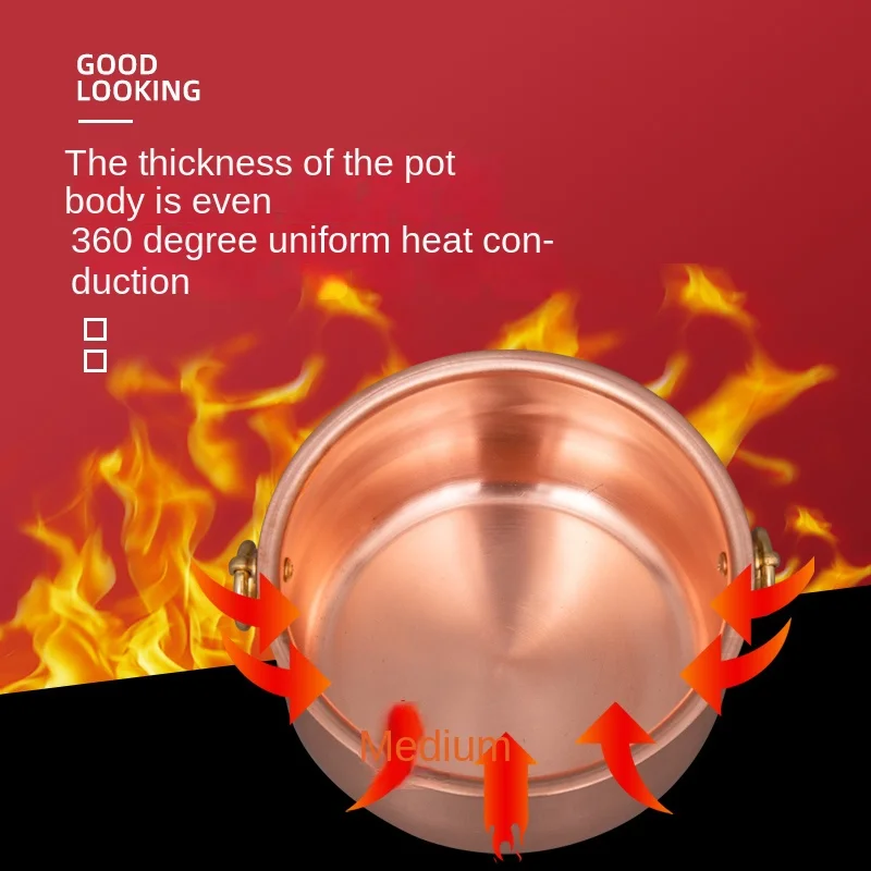 Pure copper thickened restaurant single hot pot one person one pot small hot pot home shabu mutton small copper pot