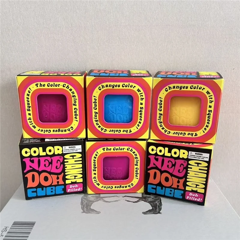 Needoh Color Change Cube Squeeze Toy Dough-Filled Fast Rebound Sensory Fidget Stress Anxiety Relief Focus Toy Heal ADHD Gift