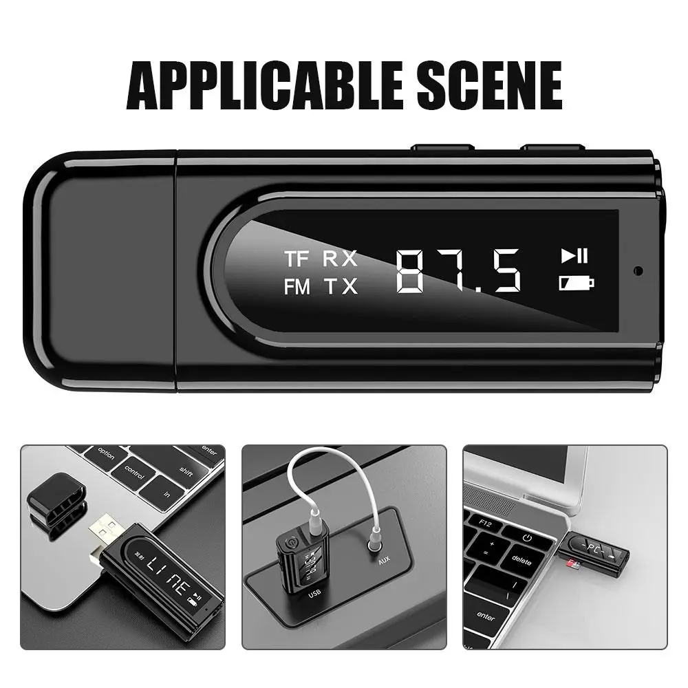 FM Transmitter Receiver Bluetooth 5.0 Adapter AUX USB For TF Card MP3 Player Home Stereo TV PC Cell Phone Headphones Car