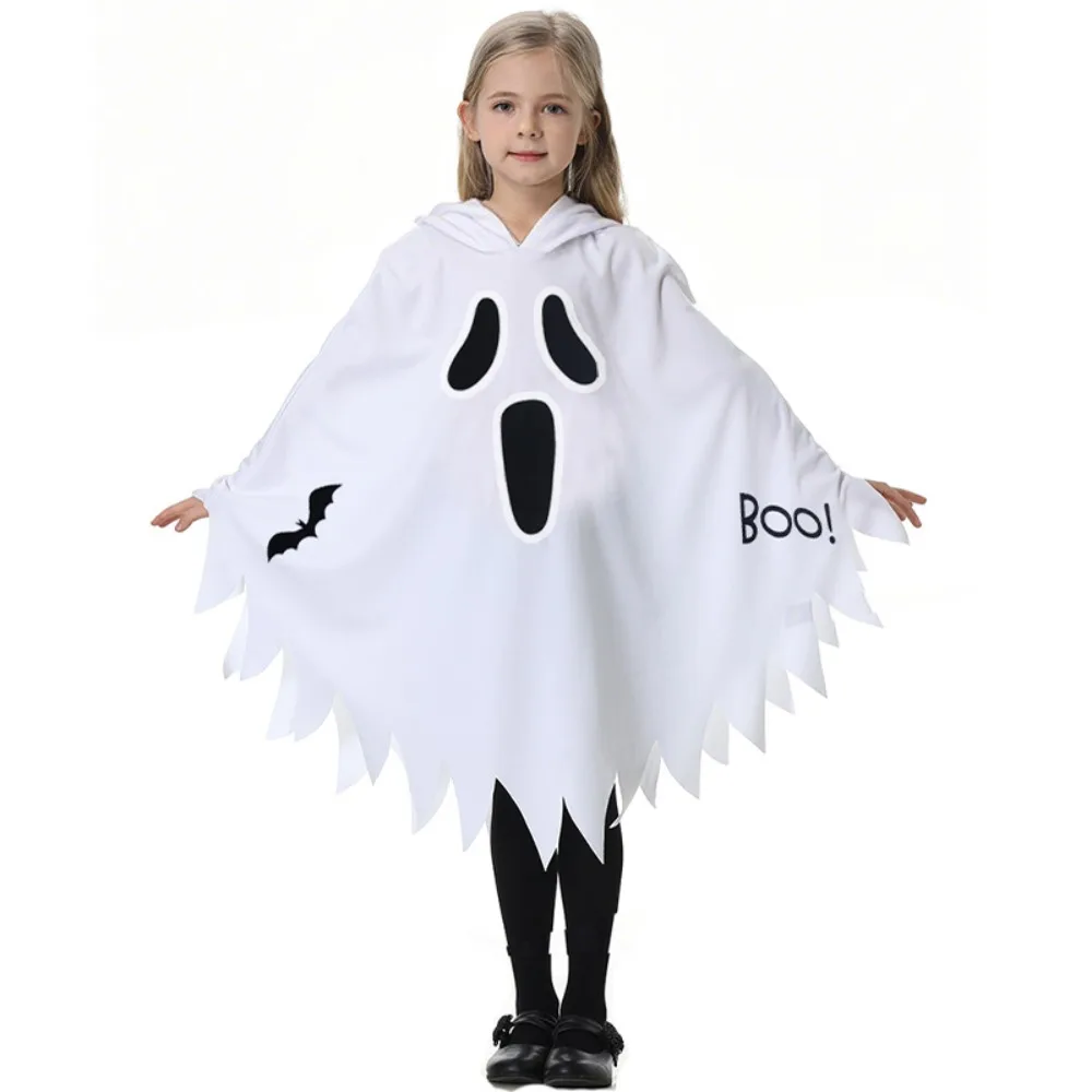 Capa de disfraz de fantasma gritando para niños: capa blanca de Halloween con capucha para niños y niñas, fiestas de disfraces y festivales