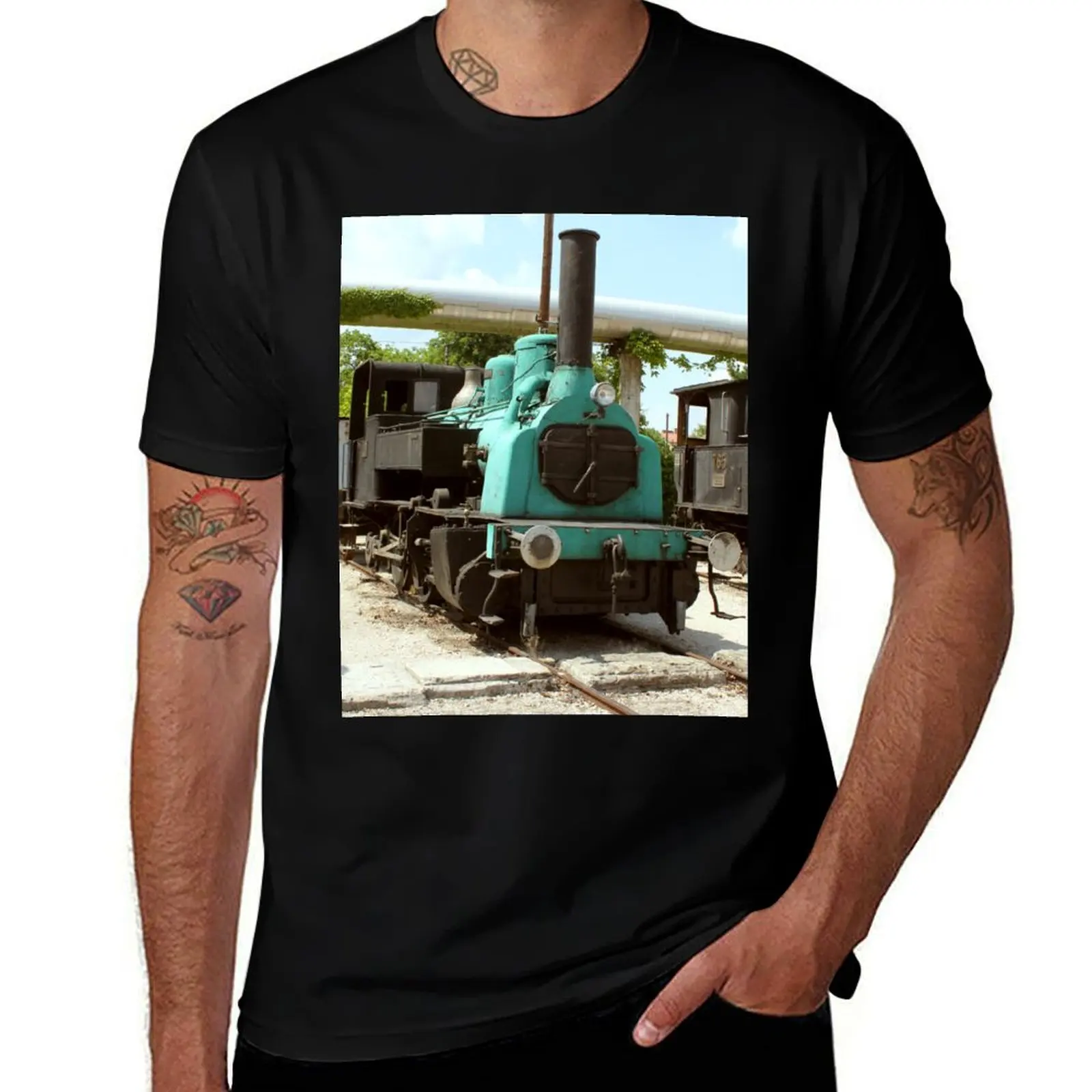 Vintage Trains of Europe-Blue Locomotive T-Shirt man t shirt summer T-Shirt