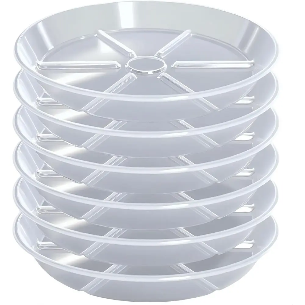 6-Pack Clear Round Plastic Planter Saucers, 4-12 Inch Durable Pot Trays for Indoor & Outdoor Water Catching