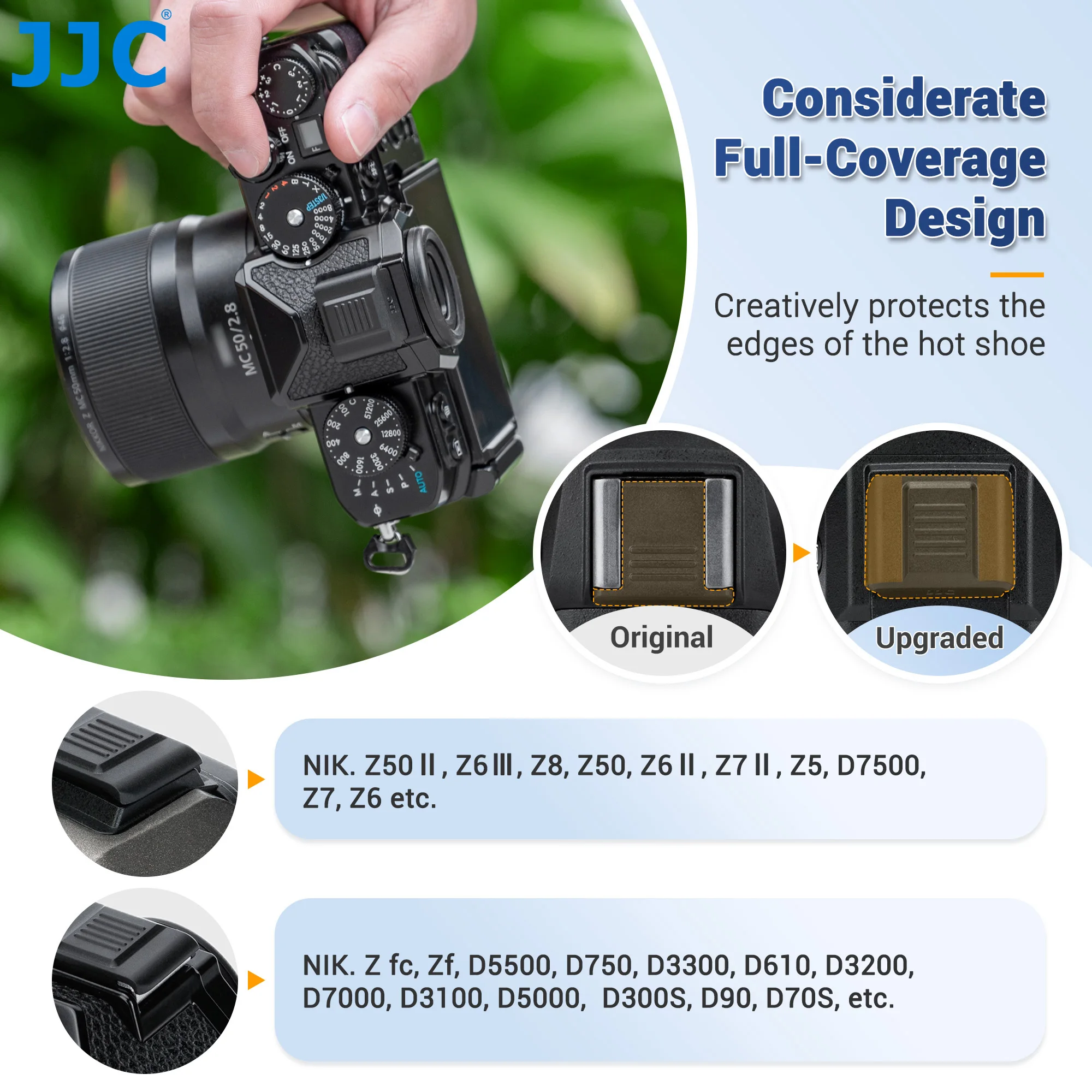 JJC 2pcs Camera Hot Shoe Cover Full-Coverage Design For Nikon Z5II Z50II Z6III Z6II Z7II Z9 Z8 Z7 Z6 Z5 Z50 ZF ZFC D750 D800
