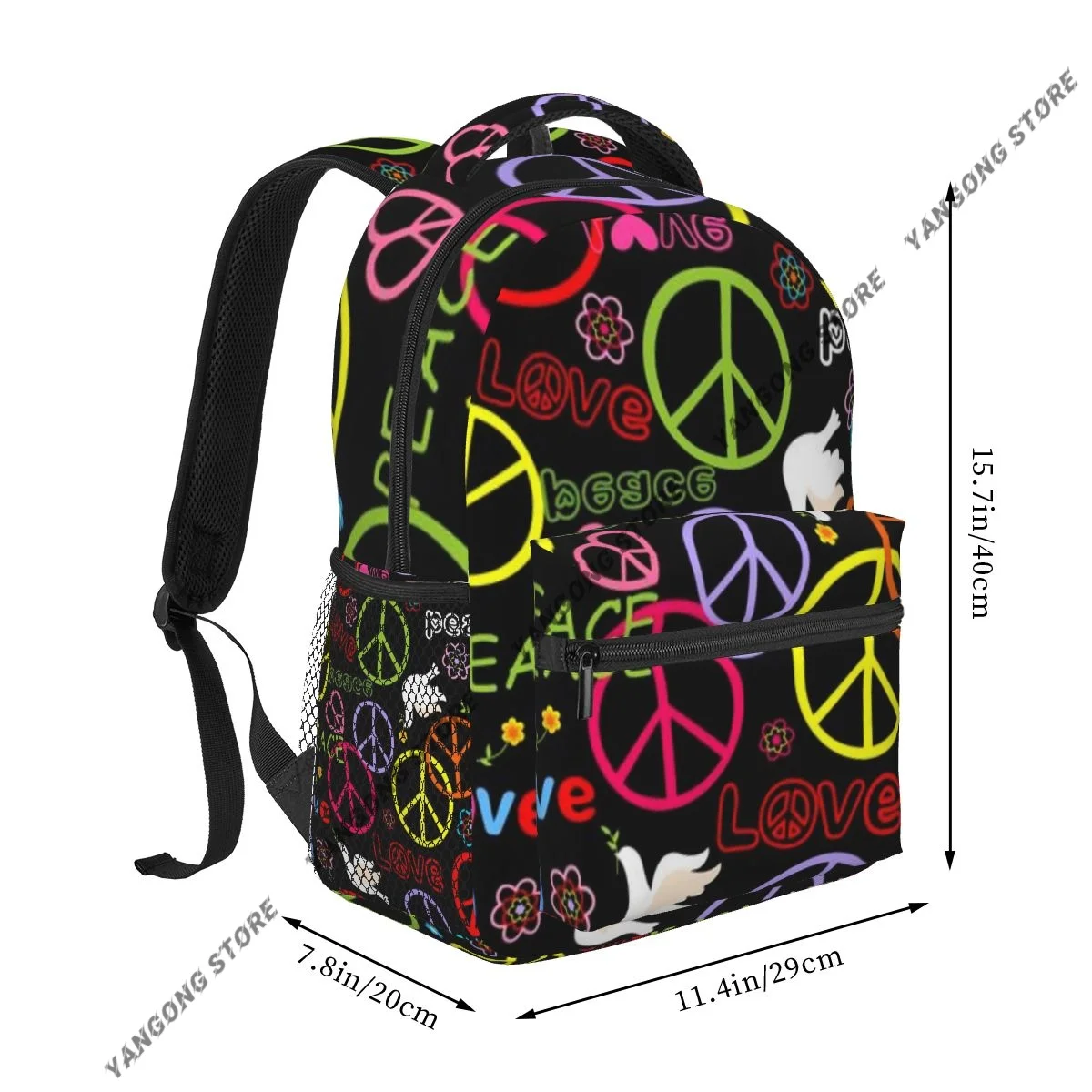 Fashion Backpack Women Men Unisex Students Backpacks Peace Symbol And Hippie Travel bag Bookbag