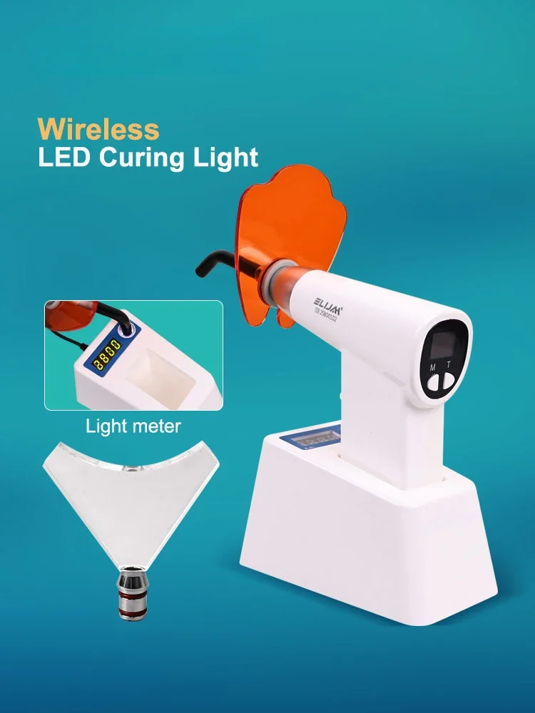 ELIJAH Kabelloses LED-Härtungslicht mit Photometer, 1600 mW/cm2, Blaulicht-Härtungslicht, Photopolymerisator, Zahnmedizin-Instrument