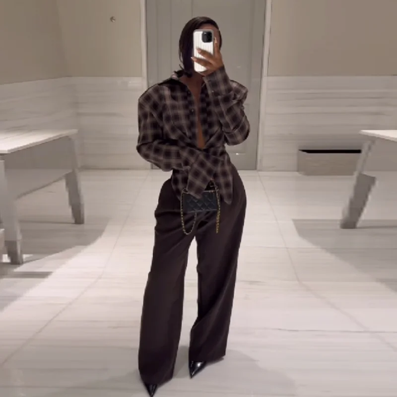 

Новая женская рубашка в клетку с длинным рукавом, осень 2026, шикарная, сексуальная, повседневная, уличный стиль