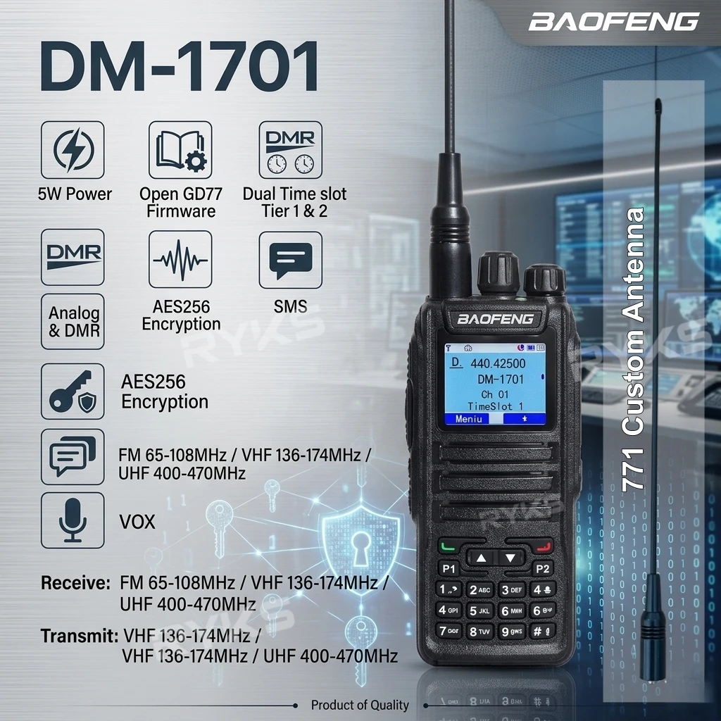 Baofeng DM1701 5W DMR Digital Walkie Talkie Remote Monitor Private Group All Call Emergency Alarm For Warehouse Factory Managem