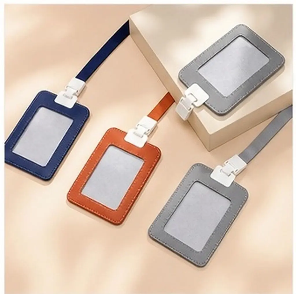 3Pcs Vertical Id Badge Holder PU Pass Pouch with Clear Visibility Window Easy Insert Remove Business Card Id