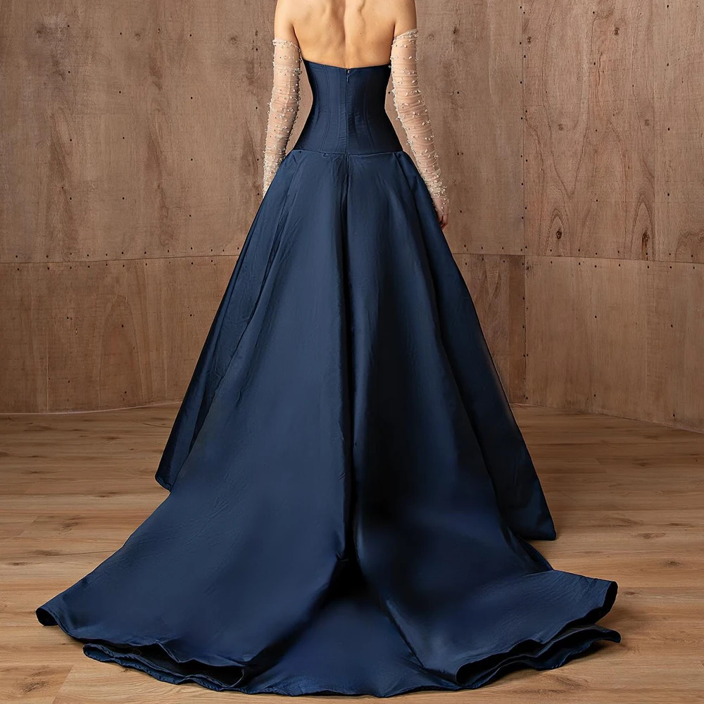 Temperament Jersey A-Line Crystal Evening Dress Delicate  Floor Length Strapless Detachable Sleeve vestidos de fiesta