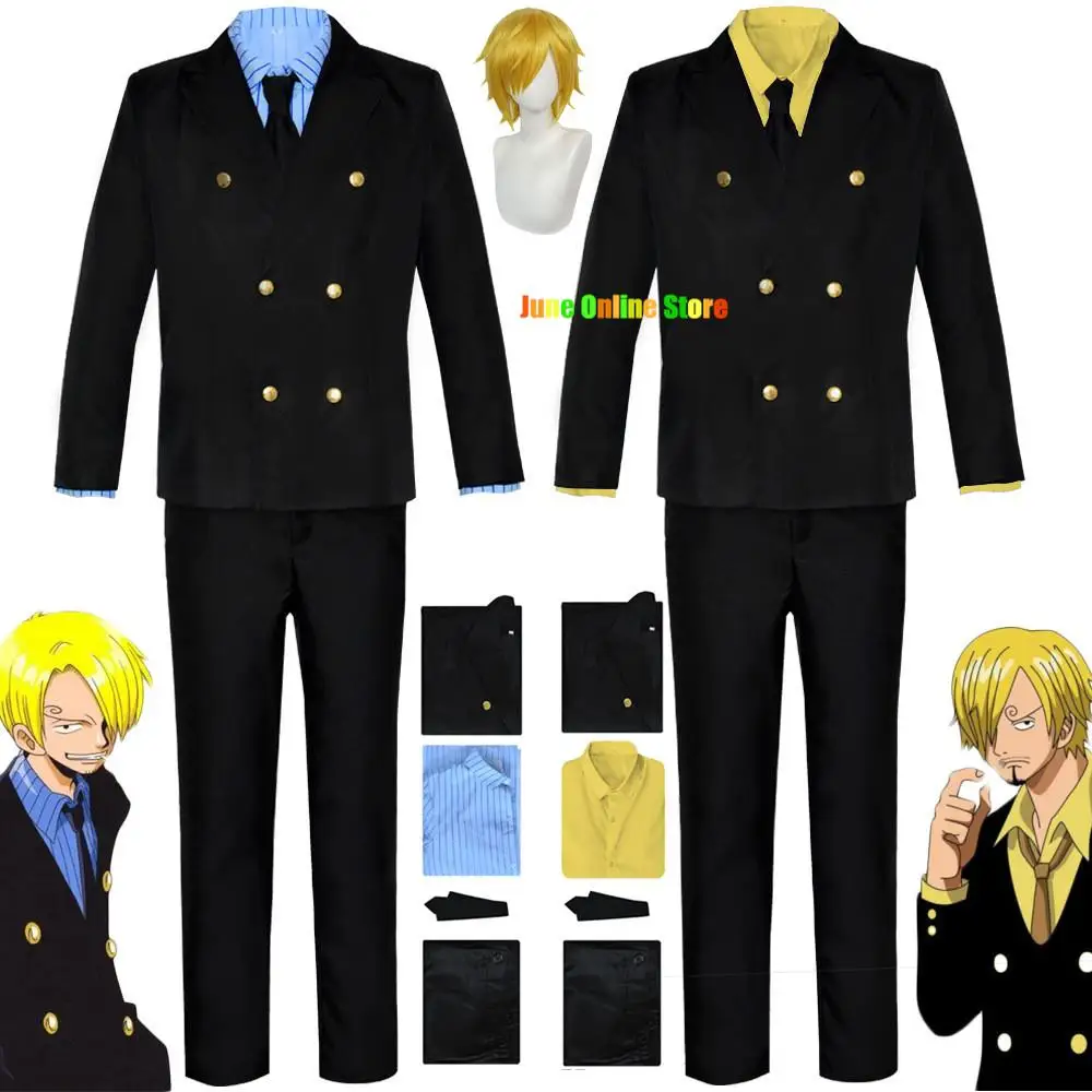 2 Jaar Sanji Cosplay Anime Vinsmoke Na Kostuum Mannen Halloween Kerst Geel Pak Kostuum Pruik Tie Aangepaste Maat