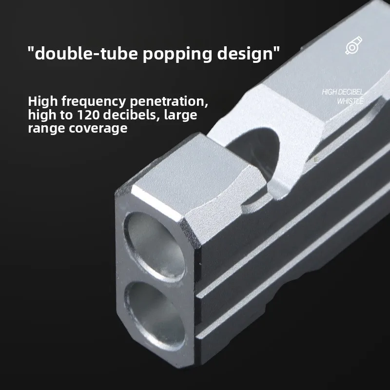 سلسلة مفاتيح صفارة مزدوجة الأنبوب من سبائك الألومنيوم - قلادة صفارة إنقاذ للتخييم في حالات الطوارئ عالية الديسيبل