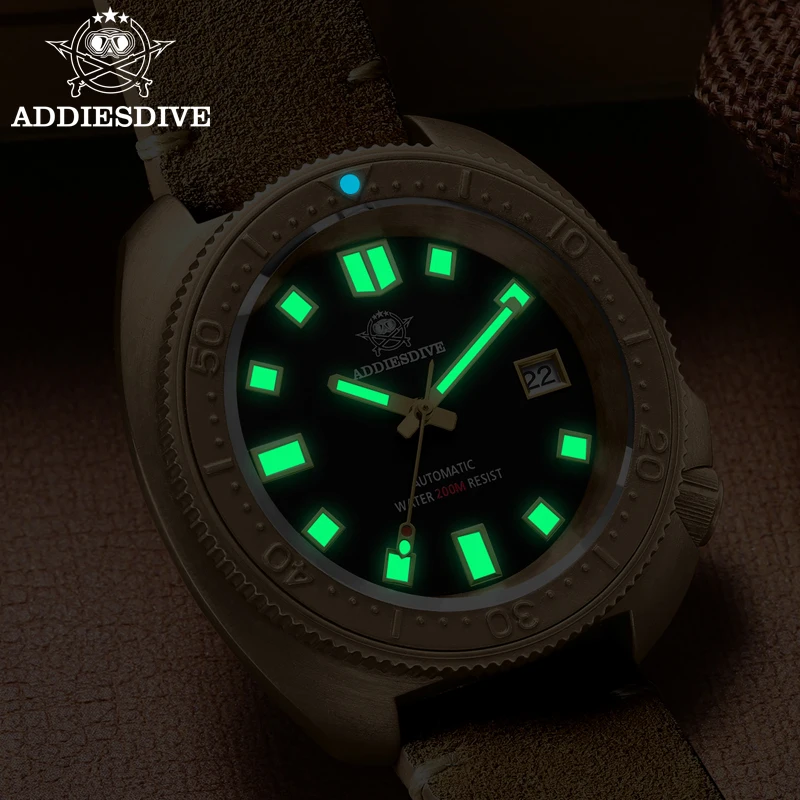 ADDIESDIVE AD2104 Men Automatic Watch Sapphire Glass NH35 Calendar Display C3 Luminous CUSN8 Bronze Case 200m Diving Watches