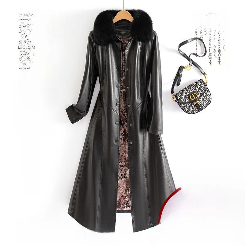 Haining 本革ジャケット女性のミッドレングス秋冬新韓国 Sle スリミングファーシープスキンブラコート