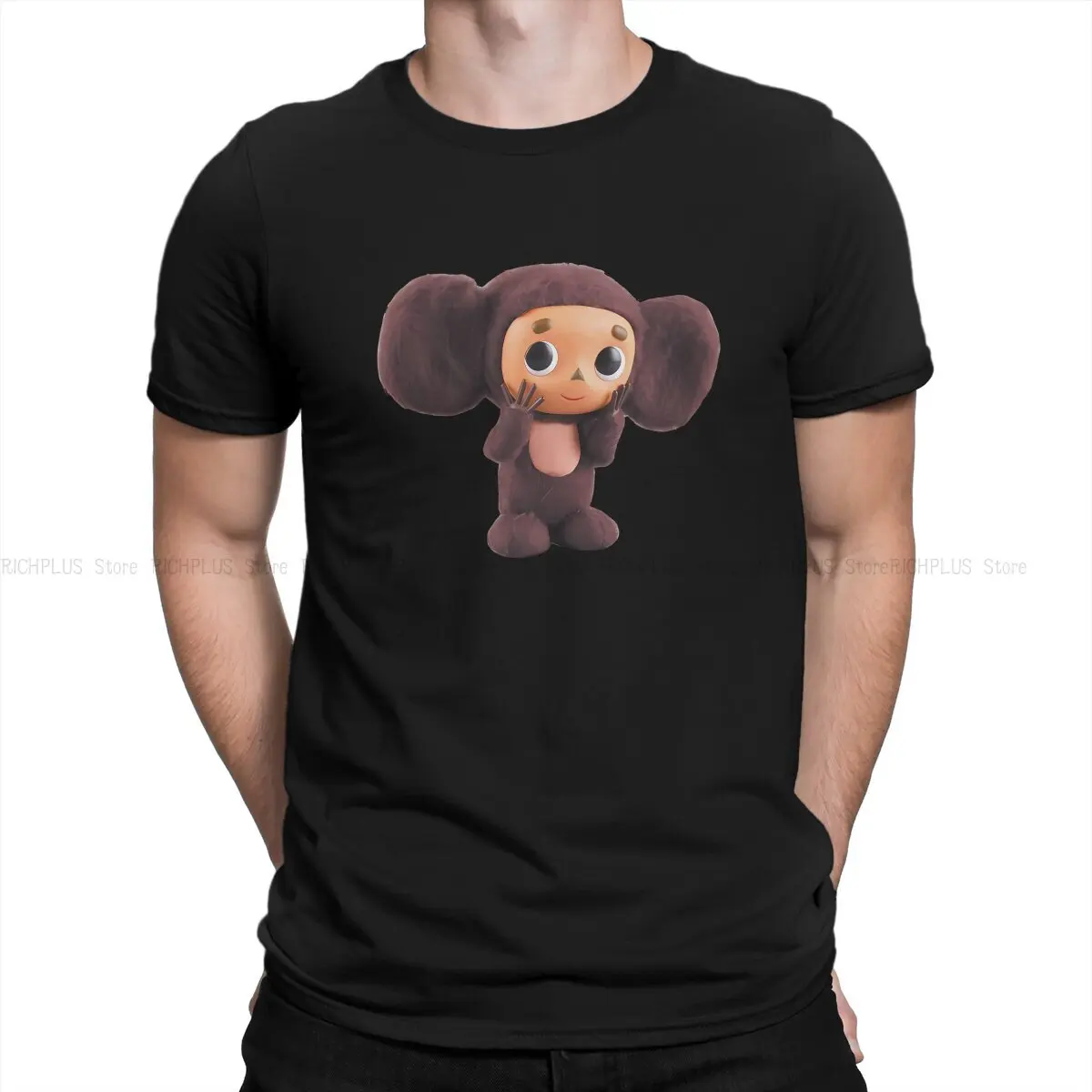 Kawaii Man's TShirt Cheburashka Cartoon O Neck Short Sleeve Polyester T Shirt Humor Gift Idea