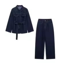 1990's Outfit Women's Denim Jacket Belted Jeans Set - Full Set Option